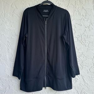 EILEEN FISHER Jacket Women Large Organic Cotton Zip Up Longline Lagenlook Black